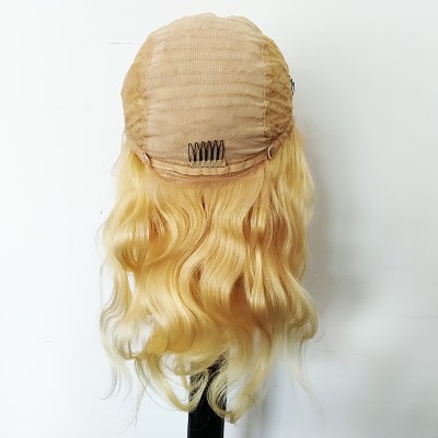 Cheap Wholesale Virgin Remy  613 Honey Blonde Body Wave Human Hair Lace Front Wig